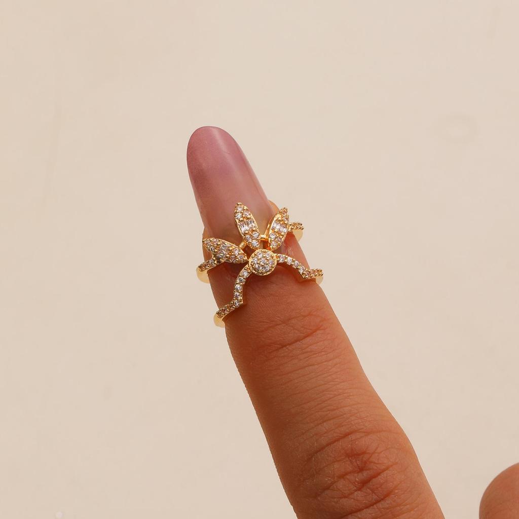 Women's Copper Inlaid Zirconia Manicure Ring – Detachable & Stylish