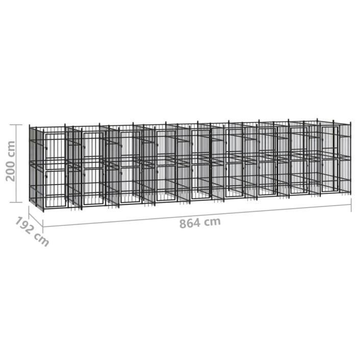 VidaXL Chenil d'extérieur pour chiens Acier 16,59 m², Noir