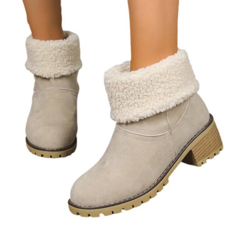 Winter new thick heel velvet thickened snow boots women's large size warm towel short boots cotton shoes women