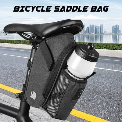 Borsa da sella per bicicletta con tasca per bottiglia d'acqua Borsa da sella per bici impermeabile Sedile posteriore da ciclismo riflettente