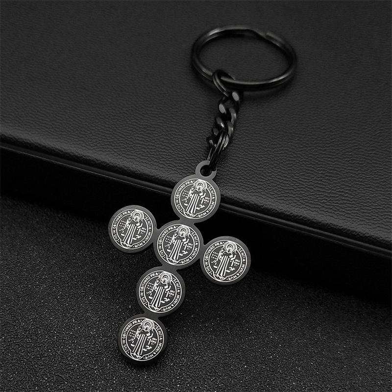 Saint Benedict Cross Key Ring for Women Men Stainless Steel Gold Color Catholic Faith Key Chain Jewelry llaveros K6230S02