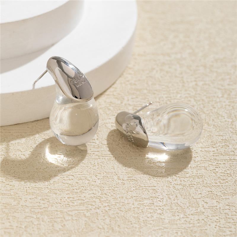 Vintage Transparent Coffee Resin Water Drop Earrings For Women Fashion Temperament Stud Earrings Female Party Daily Jewelry Gift