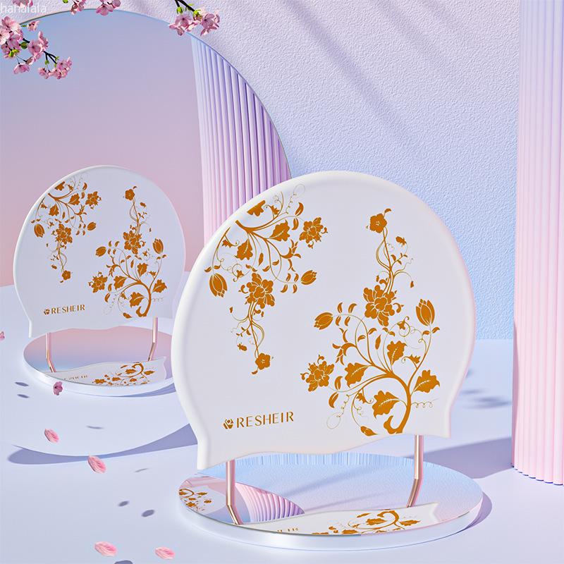 Fashion Printed Swimming Cap Women Silicone Waterproof Long Hair Special Swimming Caps Adult Ear Protection Swim Caps for Women