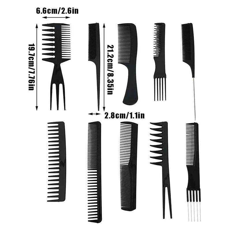 10Pcs Anti-Static Black Plastic Hairbrush For Men & Women Salon Professional Hairdressing Styling Tool