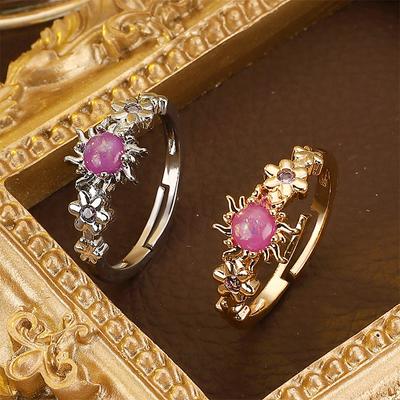 Sun Flower Ring Couples Fashion Adjustable Women's Rings Opening Couple Rings Elegant Temperament Ring For Female Men Jewelry Waterproof Jewelry Gifts