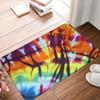 Abstract Tie-Dye Art Mat, Rainbow Gradient with Dark Branch Motif, Polyester Floor Rug for Indoor Home Decor