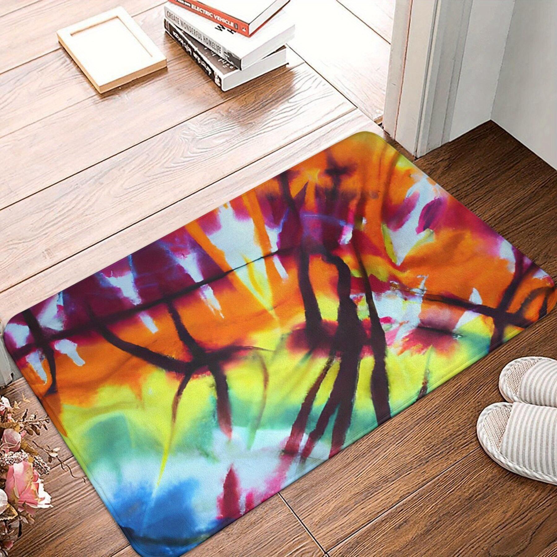 

Abstract Tie-Dye Art Mat, Rainbow Gradient with Dark Branch Motif, Polyester Floor Rug for Indoor Home Decor 40x60cm