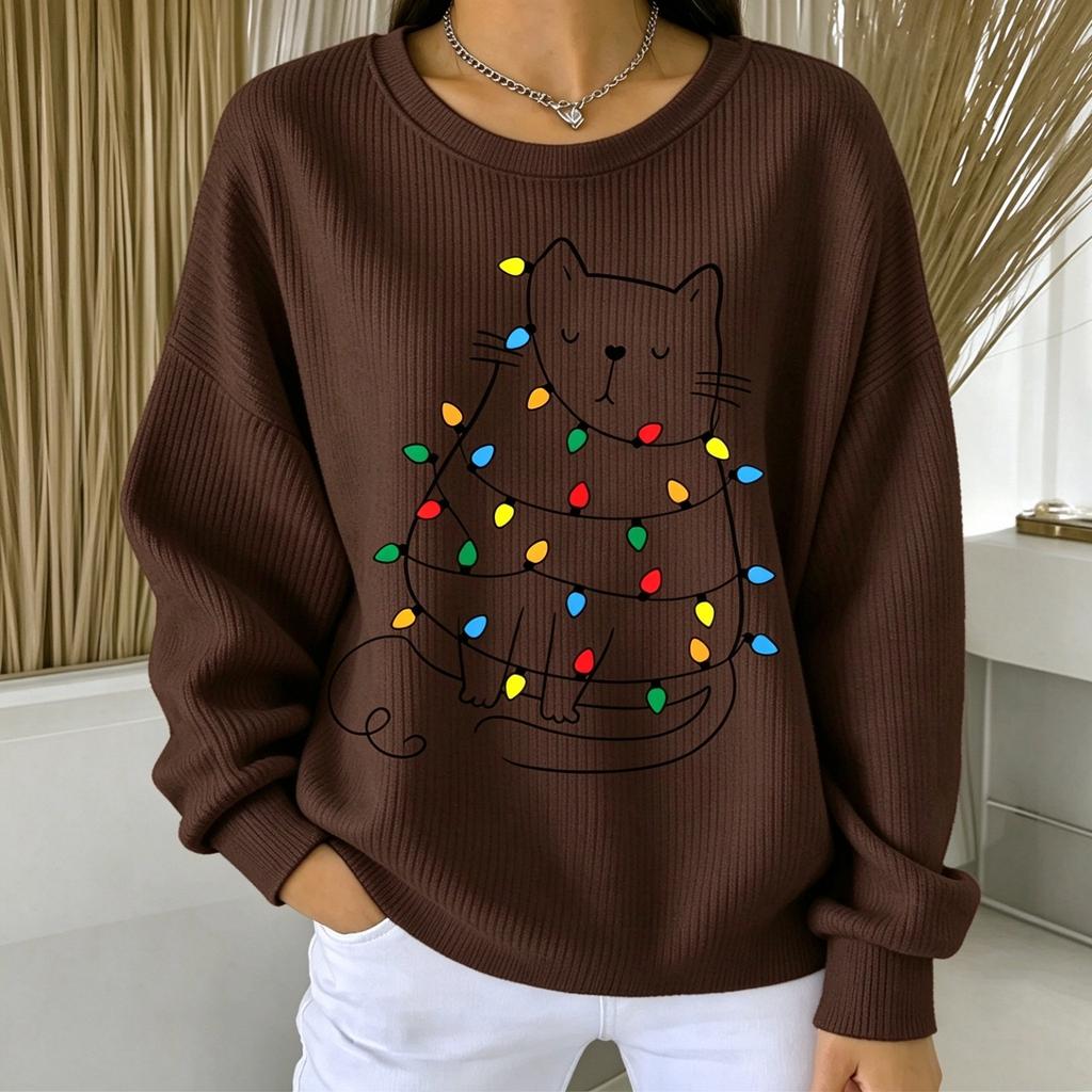 Women's Casual Loose Fit Crewneck Printed Long Sleeve Sweatshirt Pullover Top for Everyday Wear
