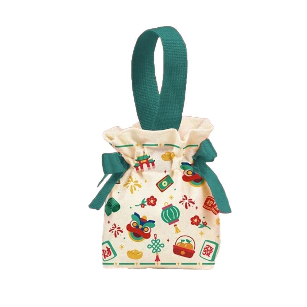 Cartoon 2026 New Year Gift Bag Chinese Style Canvas Horse Year Handbag Bag Portable Large Capacity Fashion Wedding Candy Bag