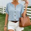 Women's Short Sleeve Pullover Top Floral Print Button Detail Casual Loose Fit Lightweight Blouse for Spring Summer Autumn