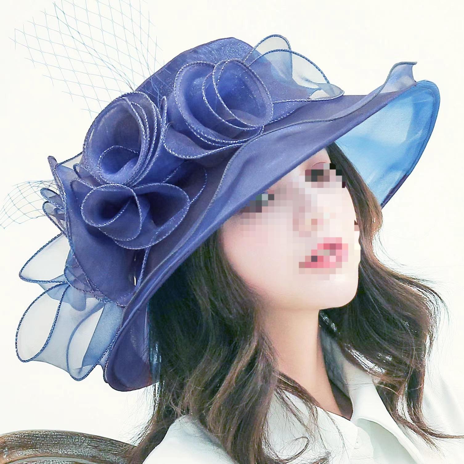 Beach French Women s Sun Hat Retro Outdoor Mesh Hat British Organza Summer Sun Hat темно-синий