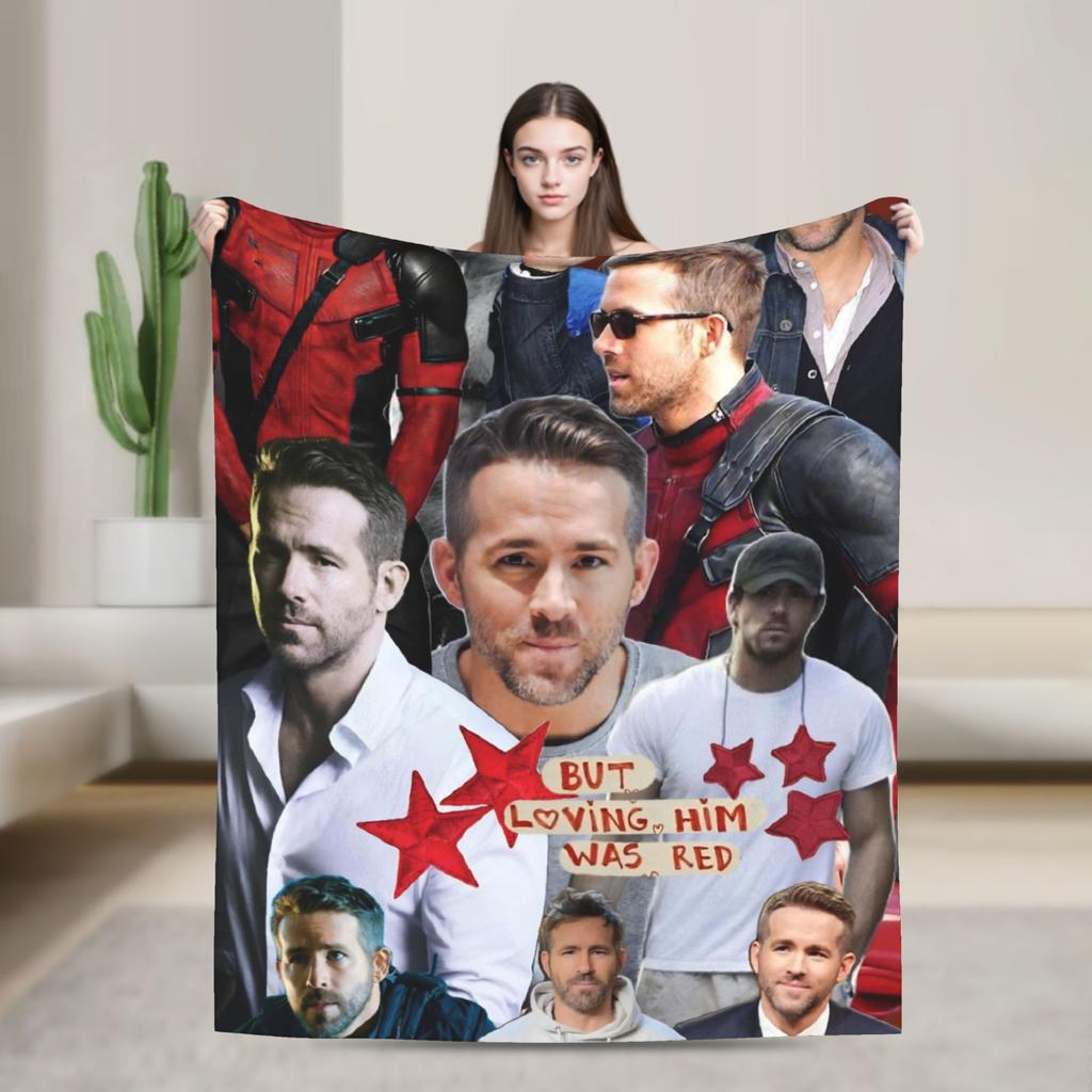 Actor R-Ryan Reynolds Collage Blankets Camping Flannel Throw Blanket For Couch Bed Warm Quality Bedspread Gift Idea