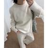 Crew neck fashion suit autumn and winter new lazy style casual wide-leg trousers top knitted sweater two-piece set