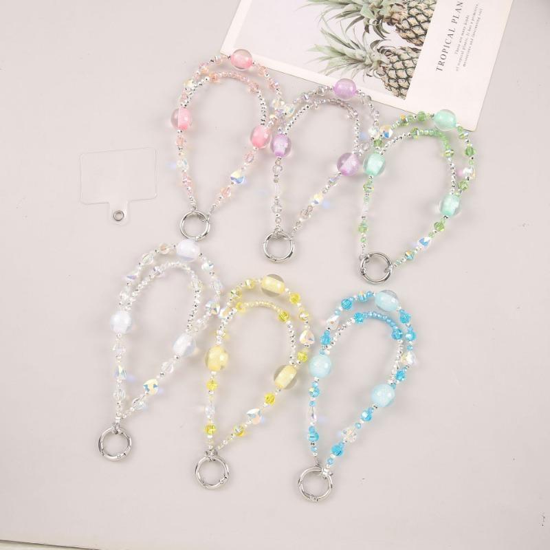 Luxury Style Cartoon Crystal Bead Phone Chain Colorful String Phone Lanyard Bag Chain Wholesale