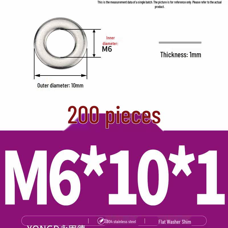 304 Stainless Steel Thickened Flat Washer / Ultra-thin Metal Gasket, Sizes M1.6-M10