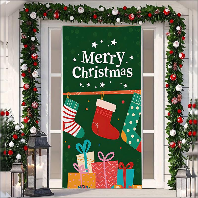 Stretch Fabric Christmas Door Tapestry - Santa Claus Gift Background for Holiday Parties