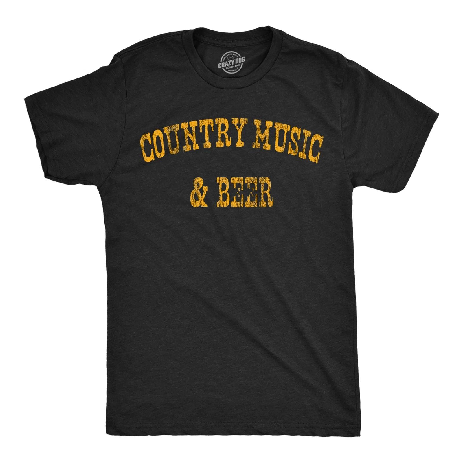 Mens Country Music and Beer Funny T Shirt Sarcastic Graphic Tee for Men L