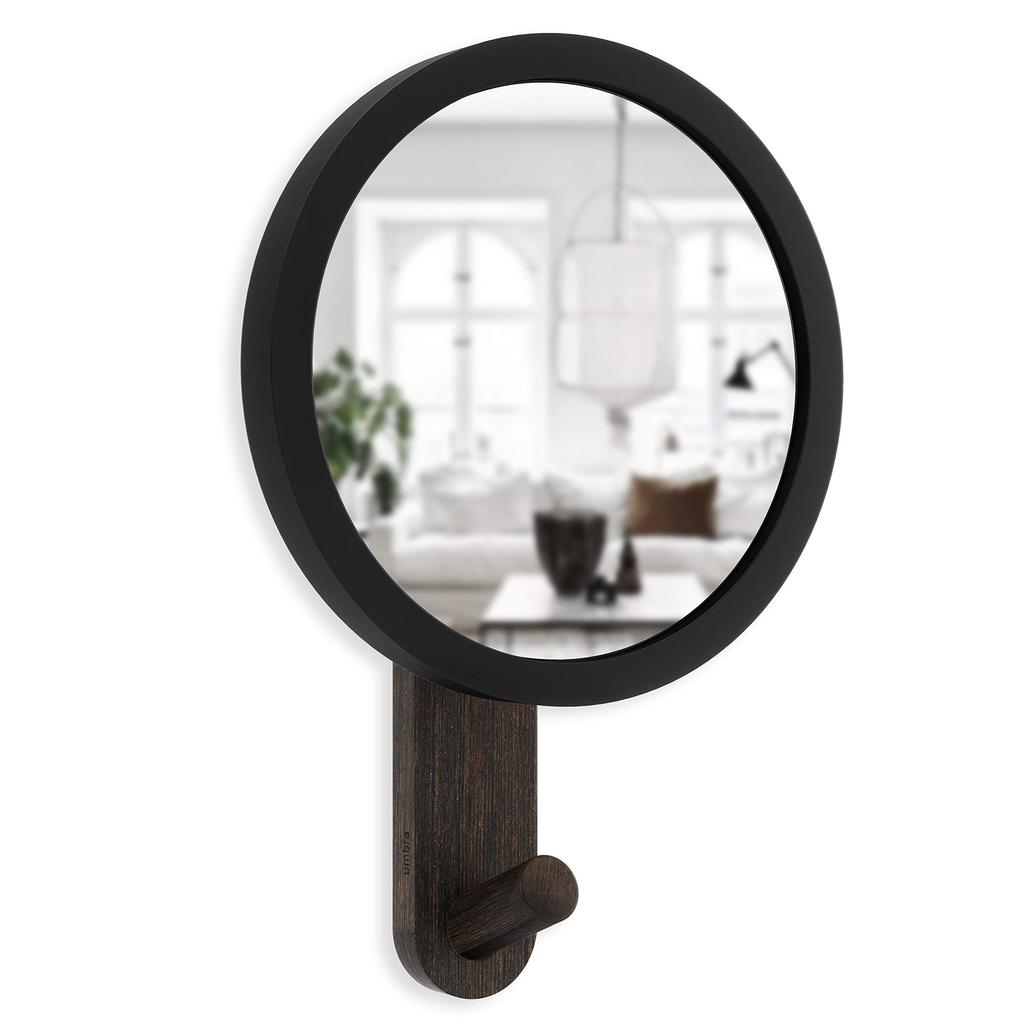 Umbra Hub Mirror Black and Walnut Interior Clothes and Hat Wall Wall Living Item 2318410048 Hook, Single, Wood, Hook, Simple, Non-Slip, Hook, Mount,