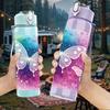 1PC Glitter Pastel Butterfly Magic Print 750ml Color Plastic Sports Water Bottle Leakproof Flip Straw Lid Suitable for Sports Office Home Use