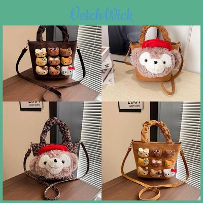 Duffy Cat Pattern Nylon Crossbody Bag With Plush Details For Casual Wear