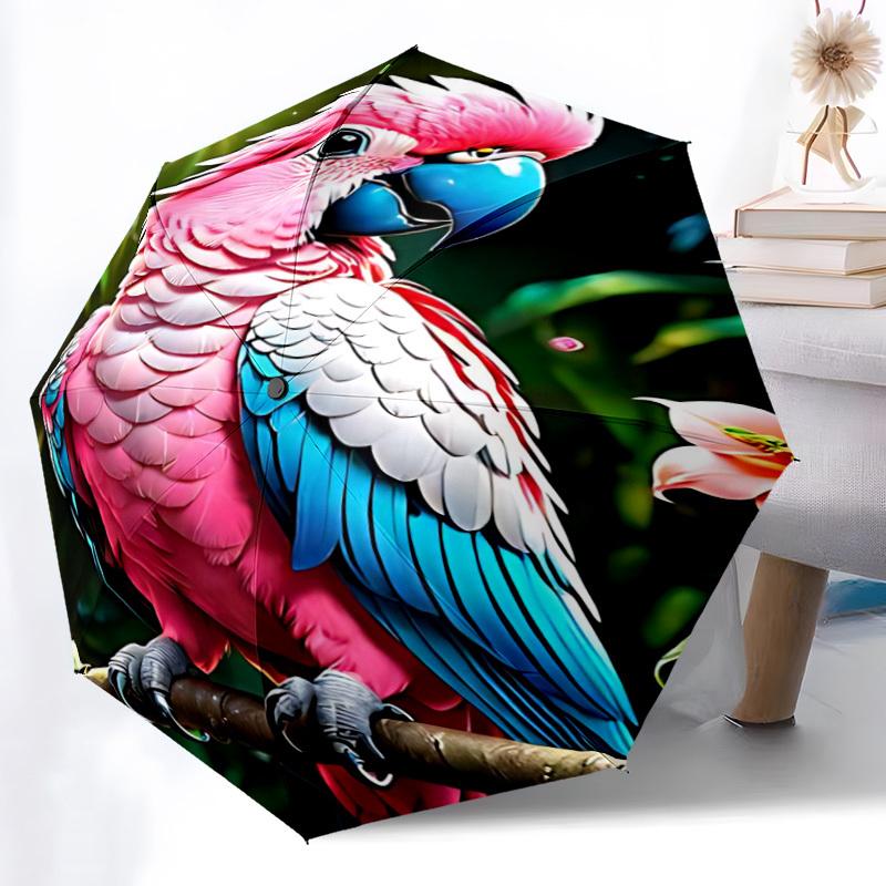 1pc Parrot Jungle Automatic Folding Umbrella   Compact 8 Rib Design, Durable Iron Frame for Travel, Outdoor,  a0920111
