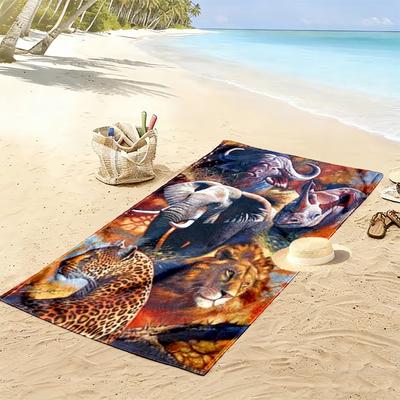 African Animals Print Beach Towel, Large Soft Quick Dry Towel for Beach Camping Swimming