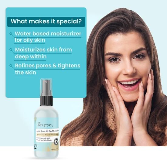 The Skin Story Aqua Boost All Day Moisturizer | Hydrating Water-Based with Witch Hazel, Prebiotics, Vitamin E & Hyaluronic Acid for Oily Skin 50ml