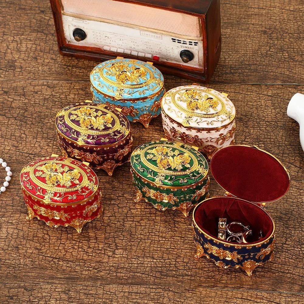 Oval Rose Enamel Box European Style Antique Storage Case Earring Display Box  Ring Organizer