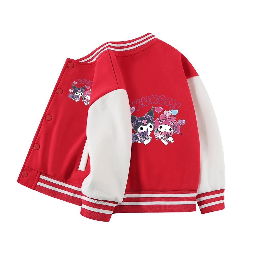 Kuromi Children's Baseball Jacket - Autumn/Winter Fashion, Girls' Plus Velvet Top, Medium & Large Sizes.