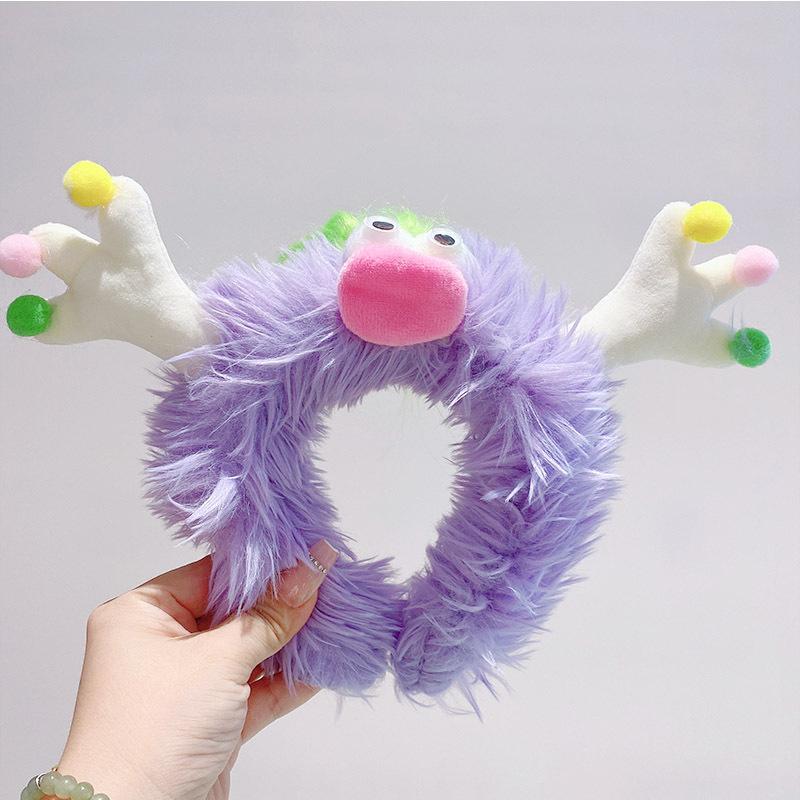 New Funny Plush Ugly Doll HairBand Female Winter Cute Cartoon Face Wash Hairband Hair Hoop Korean Girl Hair Grotto Headband