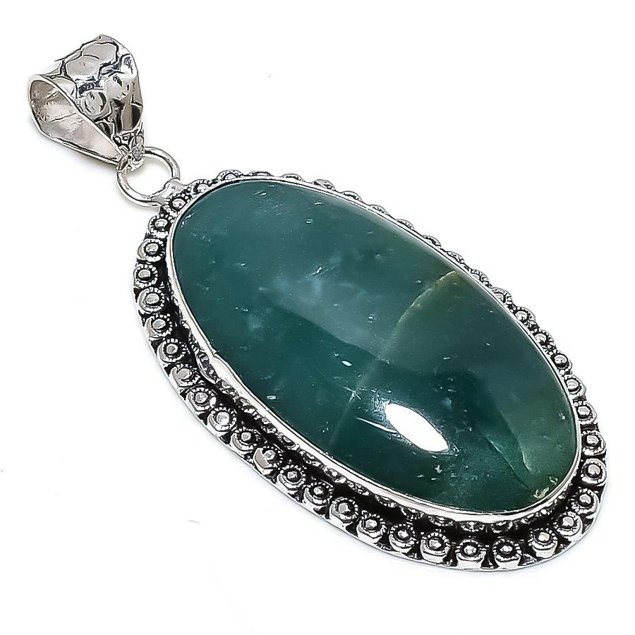 Indian Moss Agate Gemstone 925 Sterling Silver Jewelry Pendant 2.56" SU-10769
