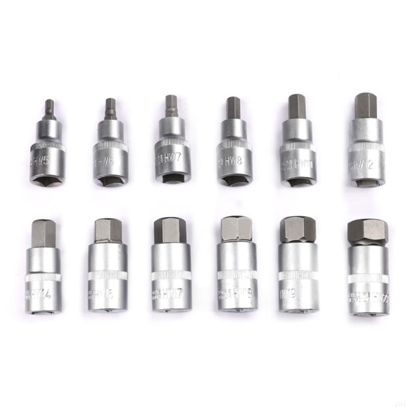 H7EE 12Pcs Inch Bit Socket Set Allen Socket Bit H5-22 Ratchet Socket Wrench Adapter Head for Torque Spanners
