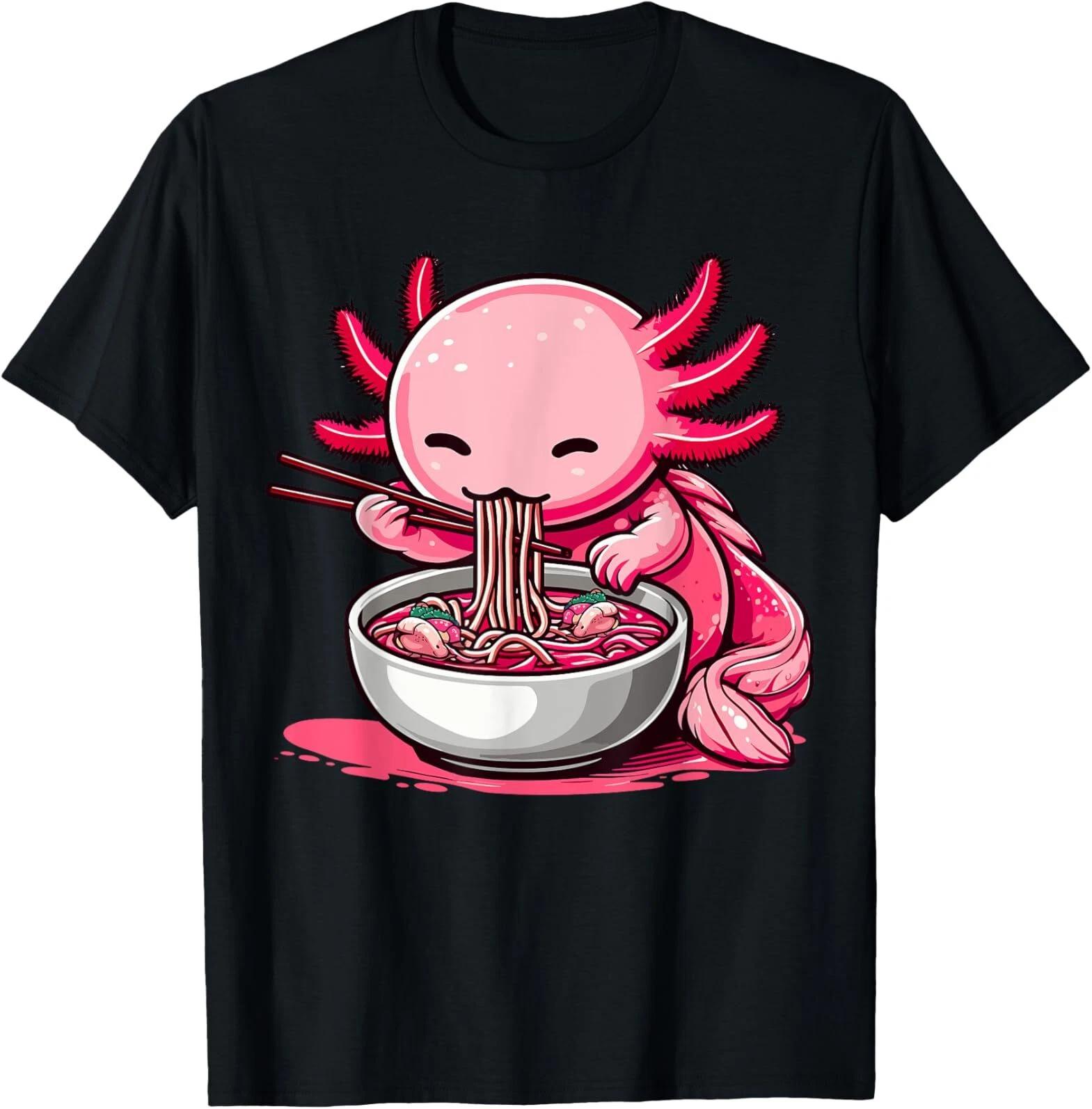 Anime Kawaii Axolotl Eating Ra Noodles Kids Teen Girl Boy T-Shirt 130