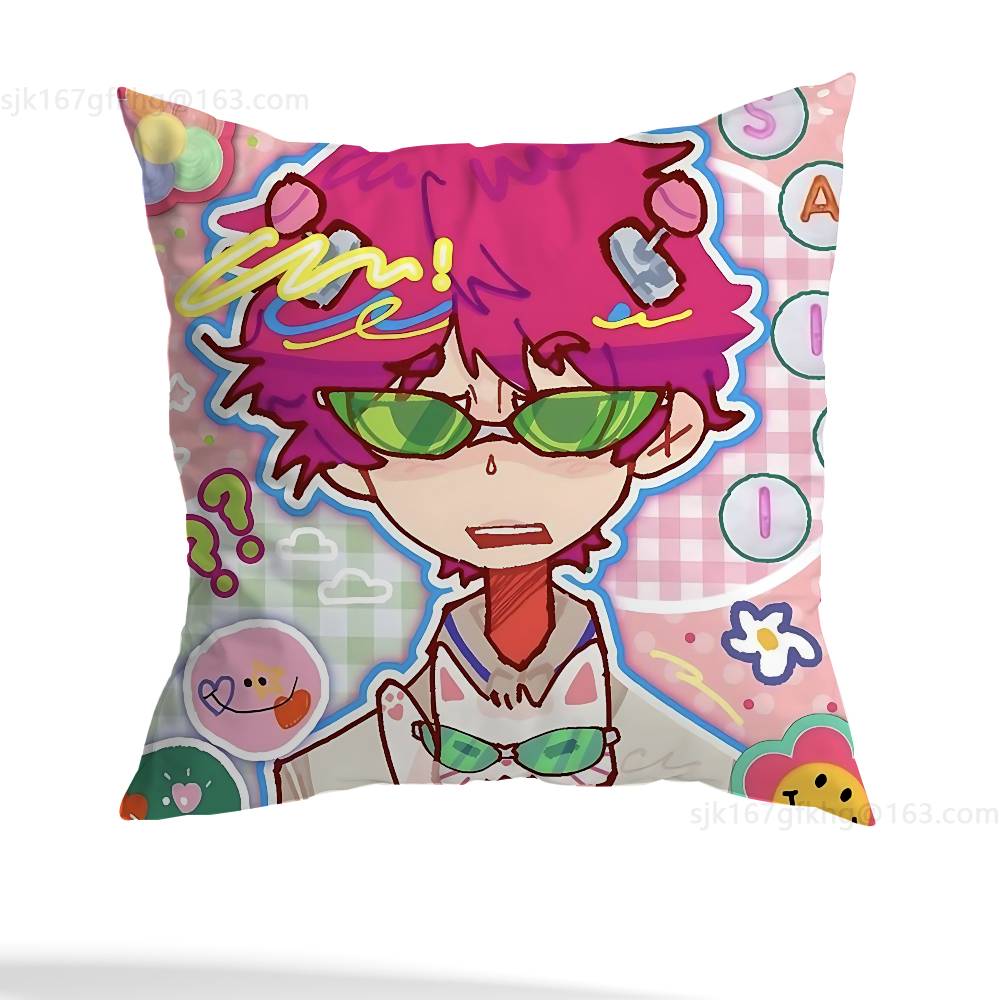 Anime Role S-Saiki K Chibi Pillow Case Square Double-Sided Printing Short Plush Sofa Cushion Cover Bedroom Bedside Pillow