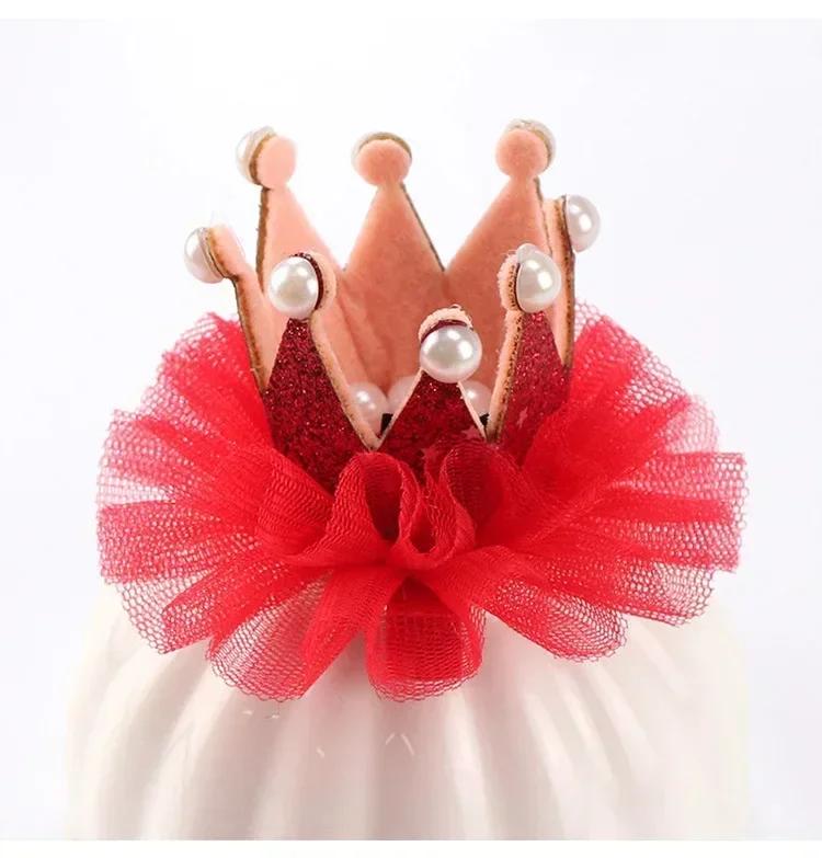Bebek Kız Örgü Taç Dantel İnci Saç Tokası Prenses Tatlı Sevimli Parlak Saç Tokaları Moda Şapka Renkli Taç Çocuk Aksesuarları