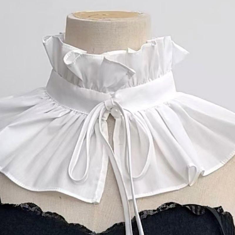 Vintage Ruffle Stand False Collar with Ribbon Tie for Women Victorian Detachable Neck Ruff Decorative Shawl Cape Boleros