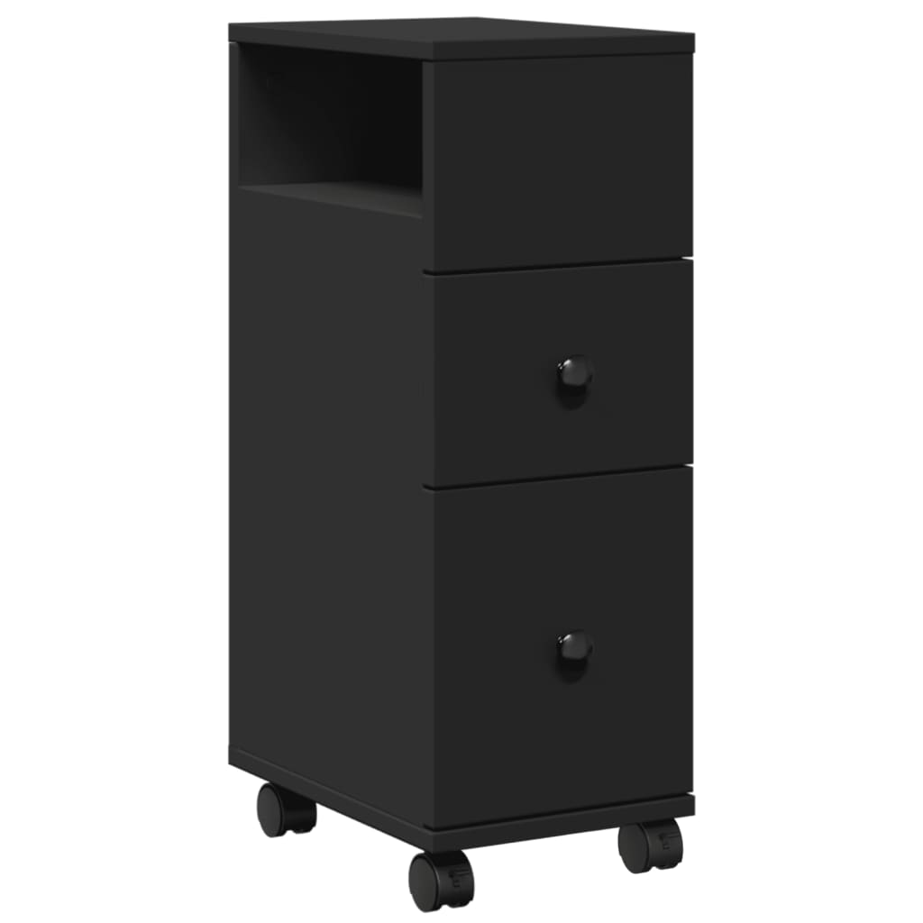 Narrow Bathroom Cabinet with Casters Black Particleboard