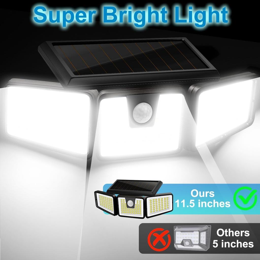 300 LED Solar Motion Sensor Lights 233led Solar Lights Outdoor 3/4 Adjustable Heads IP65 Waterproof Security LED Flood Light
