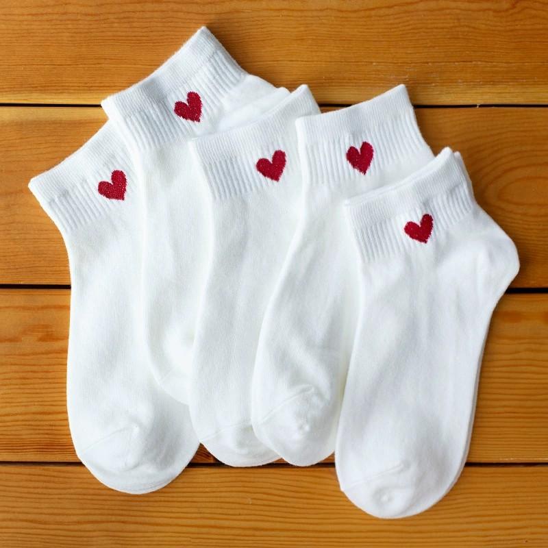5/10 Pairs Women Heart-Shaped Pattern Low Top Socks Spring Summer Sweet Style Sweat Absorbing Breathable Comfortable Casual Sock