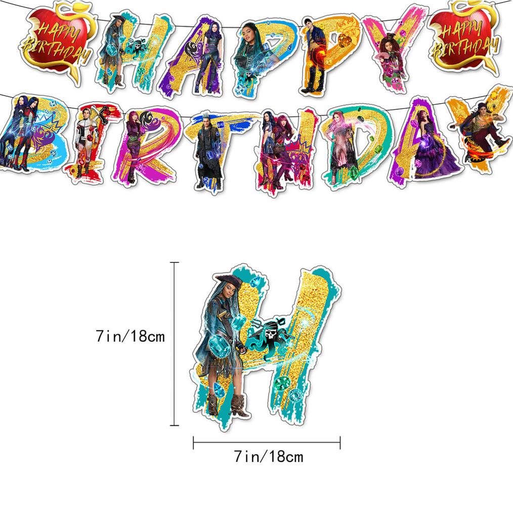 Vibrant Descendants Themed Birthday Party Decoration Banner Balloon Set For Kids