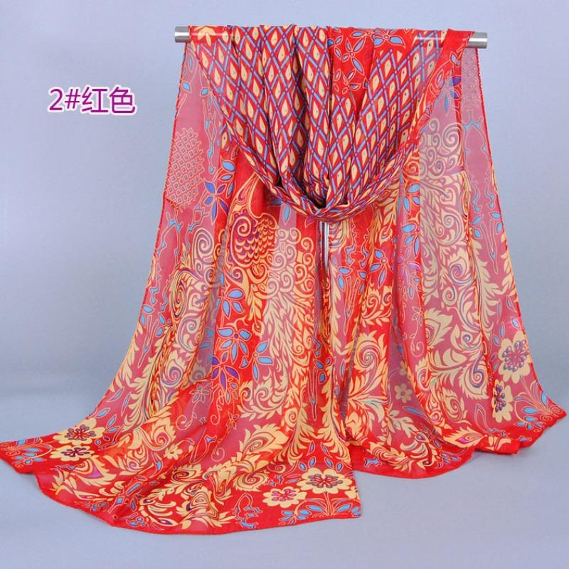 Spring and autumn new chiffon silk scarf, quality printing popular peacock silk scarf scarf source