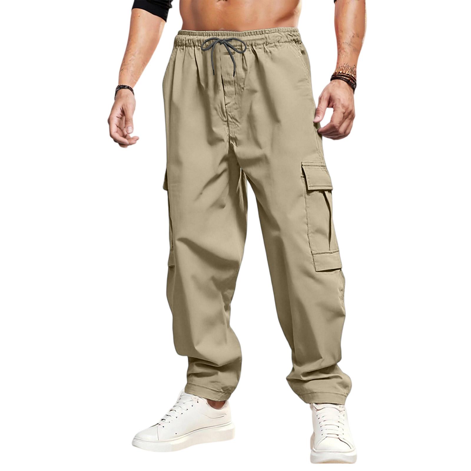 

Casual Sports Pants Men s Loose Leggings Long Panel Fitness Running Training Pants L бежевый