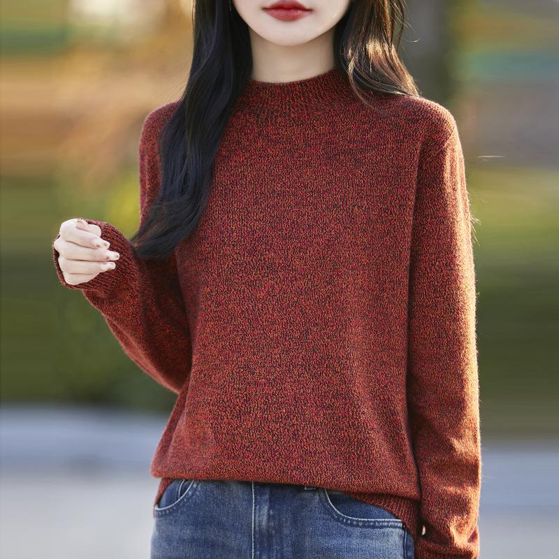 First-line Ready-to-wear Skin-friendly Velvet Half-turtleneck Sweater for Women In Autumn and Winter New Style Floral Yarn Thickened Base Sweater