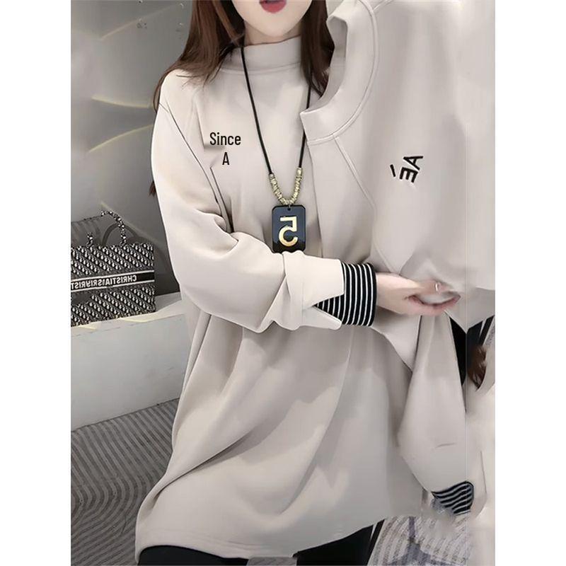 Women s Autumn/Winter Thick Velvet Turtleneck Long Sleeve Slimming Plus-Size Layered Top 4XL