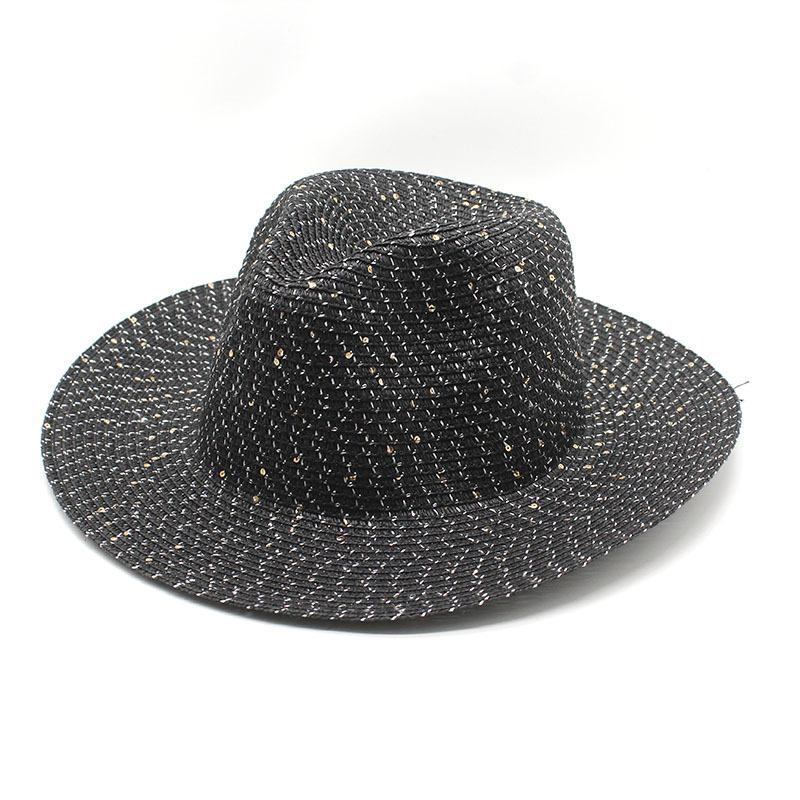 

Солнцезащитная шляпа, летняя соломенная шляпа, плетеная женская шляпа с большими полями, британская шляпа-цилиндр для отдыха на море, пляжная шляпа M（56-58cm） чёрный