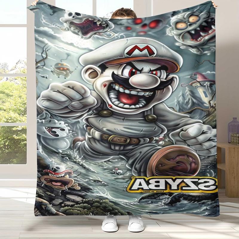 

Retro M-Mario Bros Game Cartoon Flannel Blanket,Ultra Soft Warm Plush Throw for Home Bedroom Bed Sofa Cover Camping Picnic gift 75x90cm