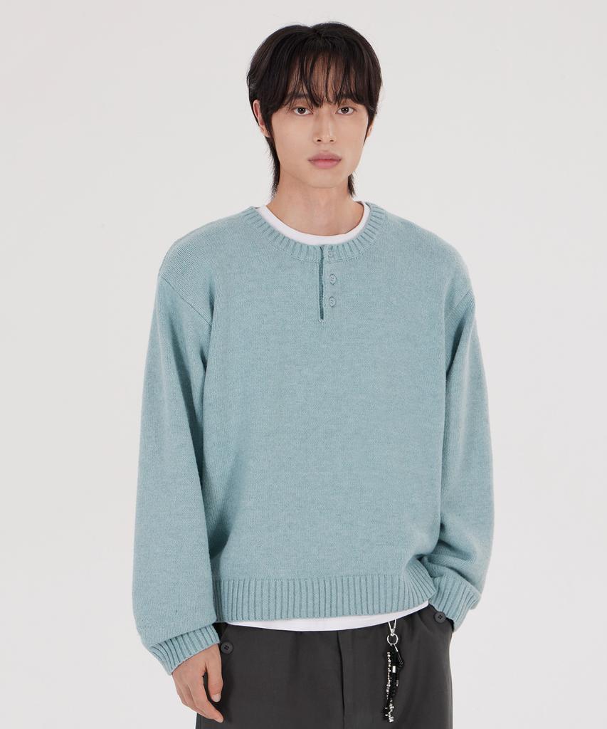 GLW [Unisex] Oversized Button Henley Neck Knit Mint