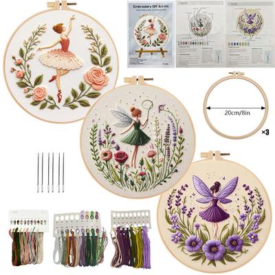 1set Kit de Broderie Fée Fleur: Matériels et outils de broderie DIY, adaptés aux débutants, incluent un tutoriel de points. Ensemble de matériaux pour tissu à broder