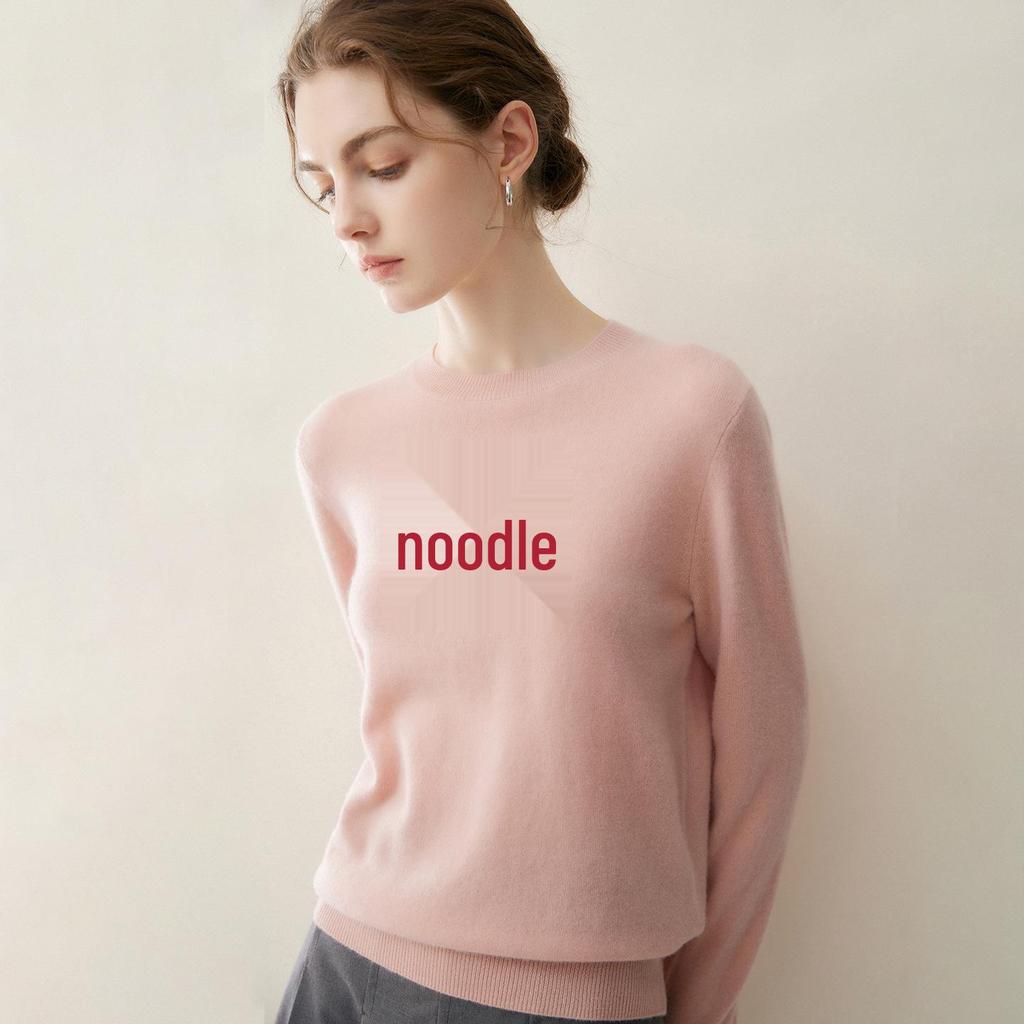 Women's Cashmere Sweater: Round Neck, Long Sleeve, Strawberry Jacquard Knit for Autumn/Winter