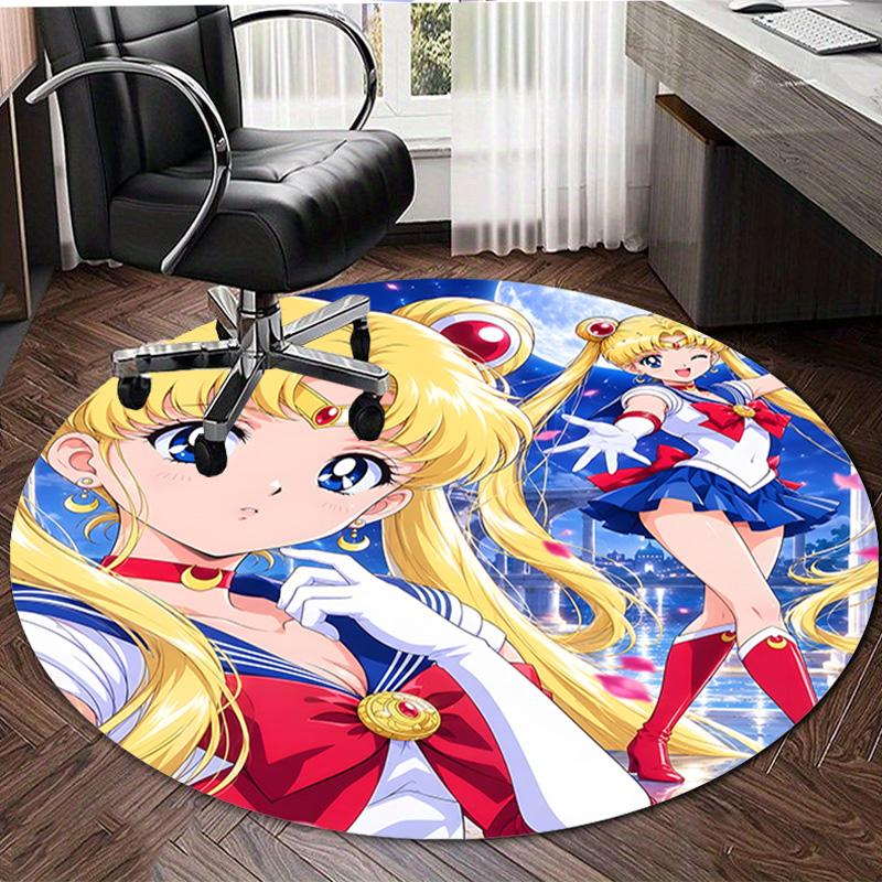 1pc Sailor Moon  Print Round Carpet Chair Round Carpet Suitable for Bedroom Living Room Home Decorative Carpet
